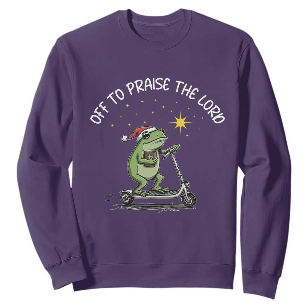 Funny Frog Christian Sweatshirt Off To Praise The Lord TS14 Purple Print Your Wear