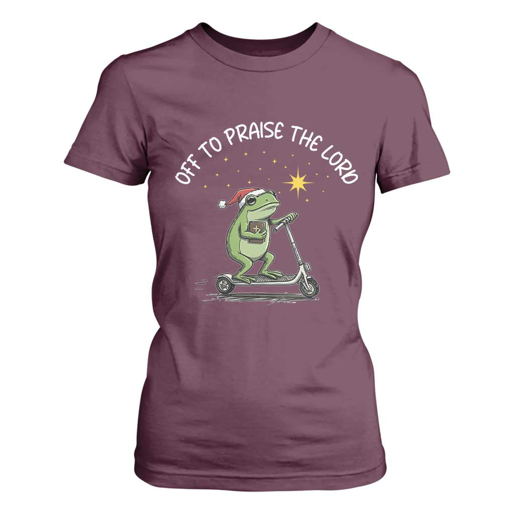 Funny Frog Christian T Shirt For Women Off To Praise The Lord TS14 Maroon Print Your Wear