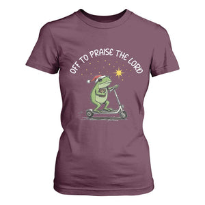 Funny Frog Christian T Shirt For Women Off To Praise The Lord TS14 Maroon Print Your Wear