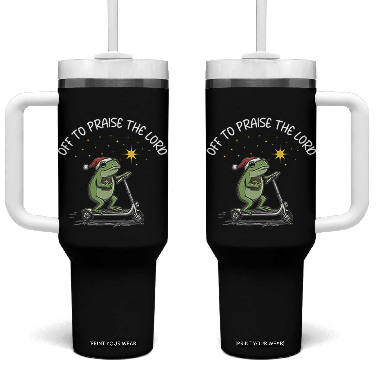Funny Frog Christian Tumbler With Handle Off To Praise The Lord TS14 One Size: 40 oz Black Print Your Wear