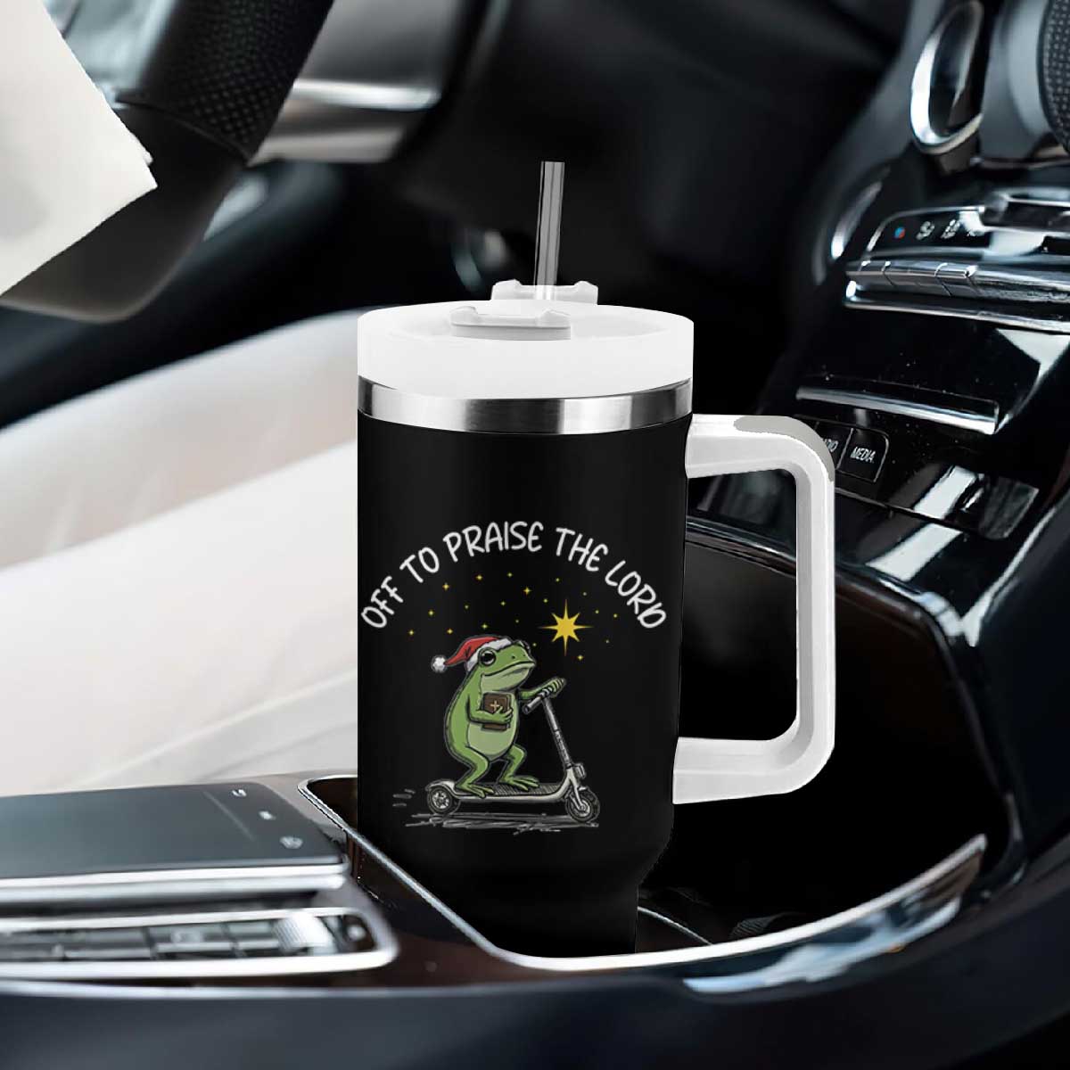 Funny Frog Christian Tumbler With Handle Off To Praise The Lord TS14 Print Your Wear