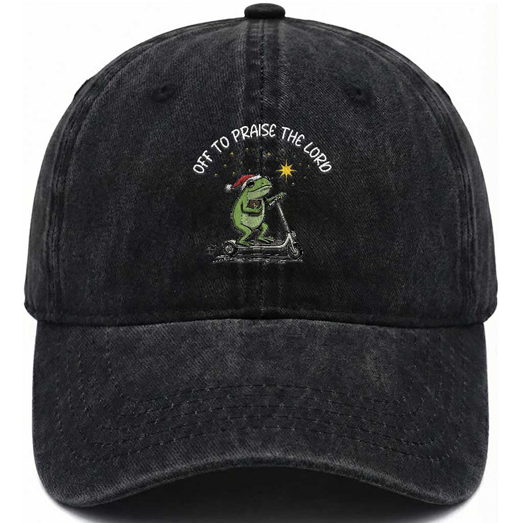 Funny Frog Christian Washed Cotton Baseball Cap Off To Praise The Lord TS14 Washed Cap Universal Fit Black Print Your Wear