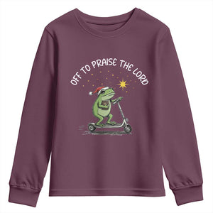 Funny Frog Christian Youth Sweatshirt Off To Praise The Lord TS14 Maroon Print Your Wear