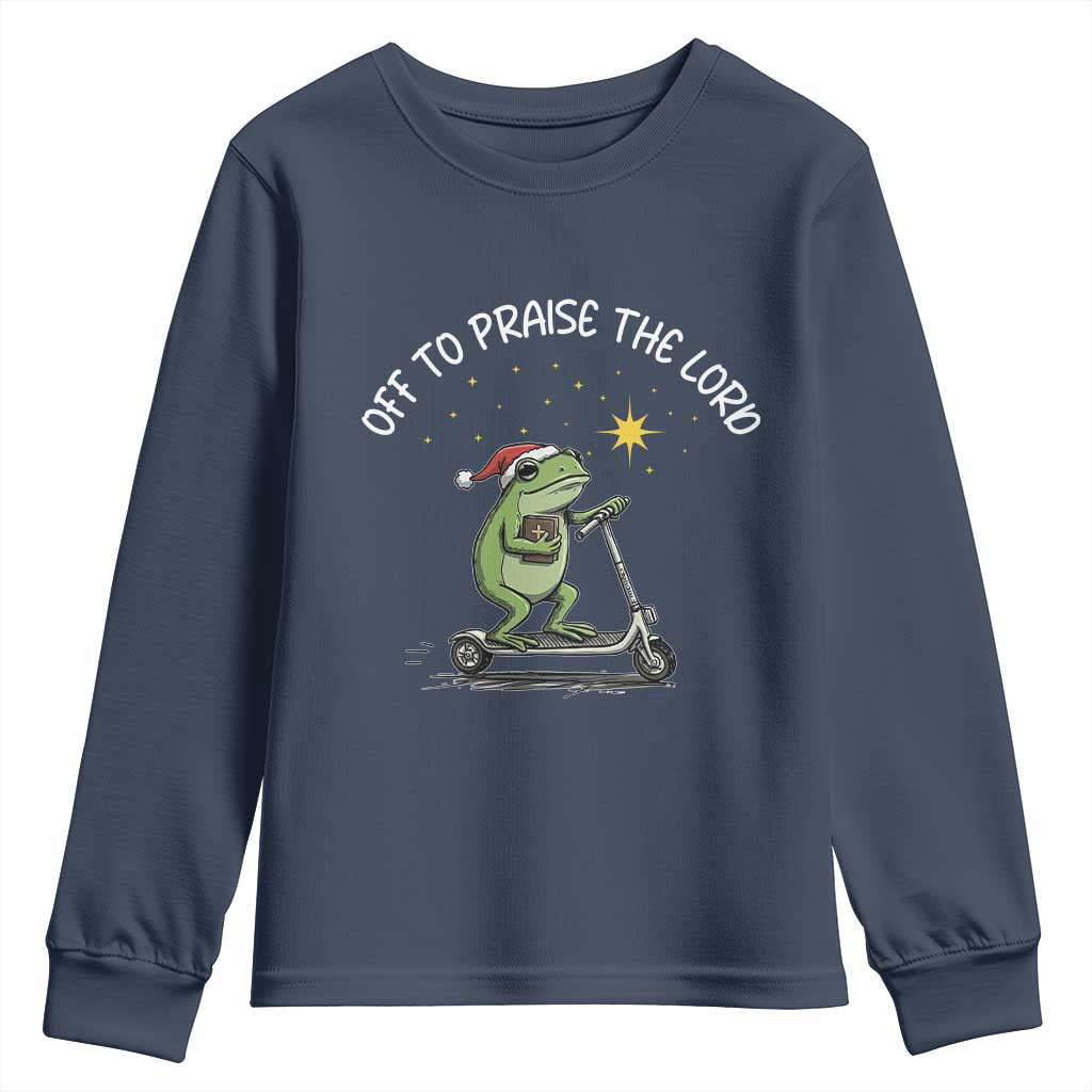 Funny Frog Christian Youth Sweatshirt Off To Praise The Lord TS14 Navy Print Your Wear