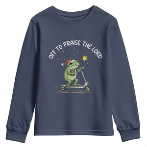 Funny Frog Christian Youth Sweatshirt Off To Praise The Lord TS14 Navy Print Your Wear