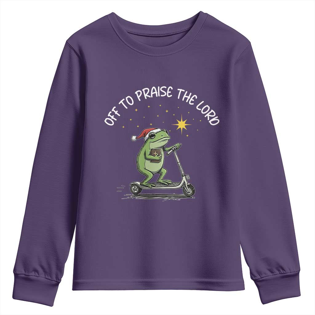Funny Frog Christian Youth Sweatshirt Off To Praise The Lord TS14 Purple Print Your Wear