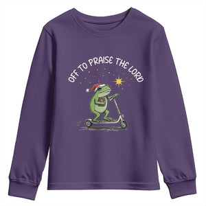 Funny Frog Christian Youth Sweatshirt Off To Praise The Lord TS14 Purple Print Your Wear