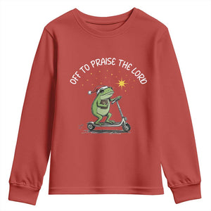 Funny Frog Christian Youth Sweatshirt Off To Praise The Lord TS14 Red Print Your Wear