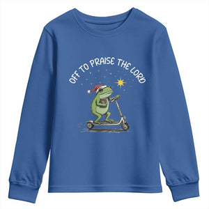 Funny Frog Christian Youth Sweatshirt Off To Praise The Lord TS14 Royal Blue Print Your Wear