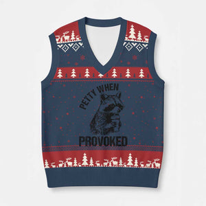Petty When Provoked V-Neck Knit Sweater Vest Funny Raccoon Meme TS14 Navy Red Print Your Wear