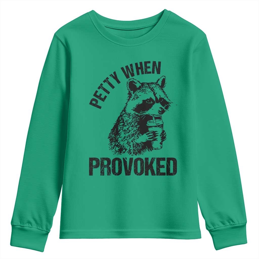 Petty When Provoked Youth Sweatshirt Funny Raccoon Meme TS14 Irish Green Print Your Wear