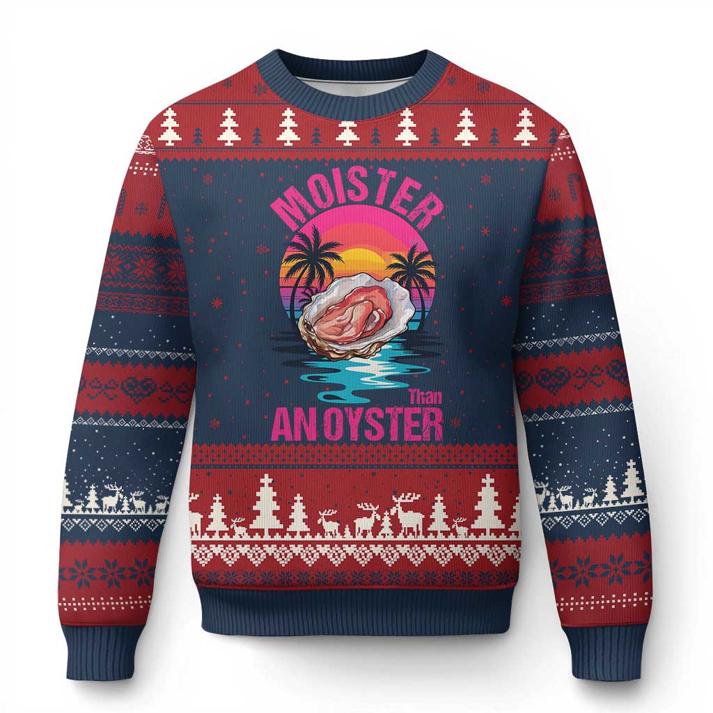 Moister Than An Oyster Ugly Christmas Sweater Funny Inappropriate Adult Humor Women TS14 Navy Red Print Your Wear