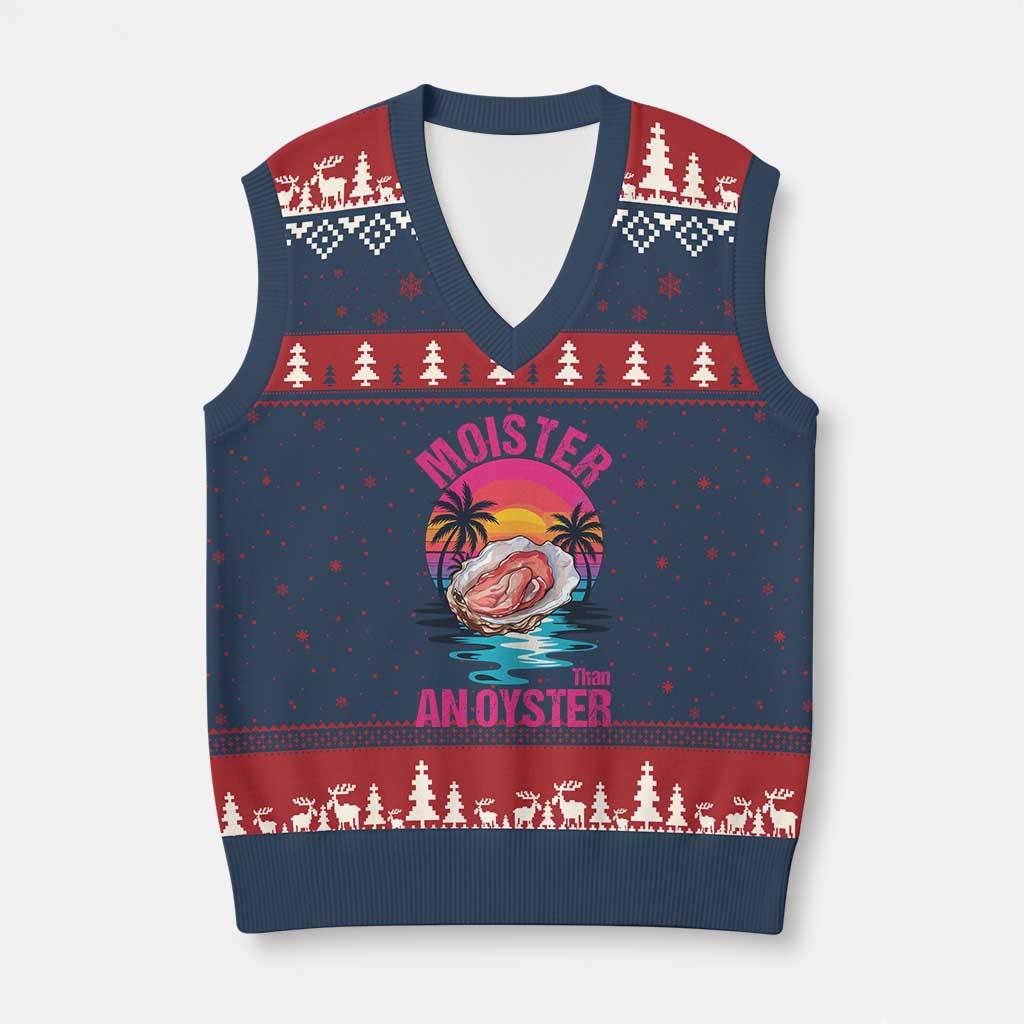 Moister Than An Oyster V-Neck Knit Sweater Vest Funny Inappropriate Adult Humor Women TS14 Navy Red Print Your Wear