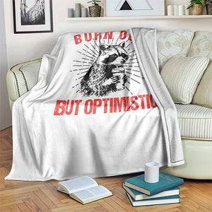 Burnt Out But Optimistic Throw Blanket Funny Raccoon Meme TS14 Print Your Wear