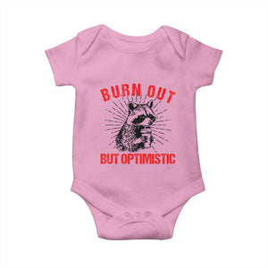 Burnt Out But Optimistic Baby Onesie Funny Raccoon Meme TS14 Light Pink Print Your Wear