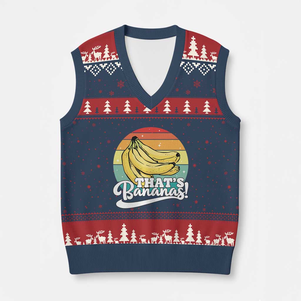 That's Bananas V-Neck Knit Sweater Vest Funny Banana Lover Saying TS14 Navy Red Print Your Wear