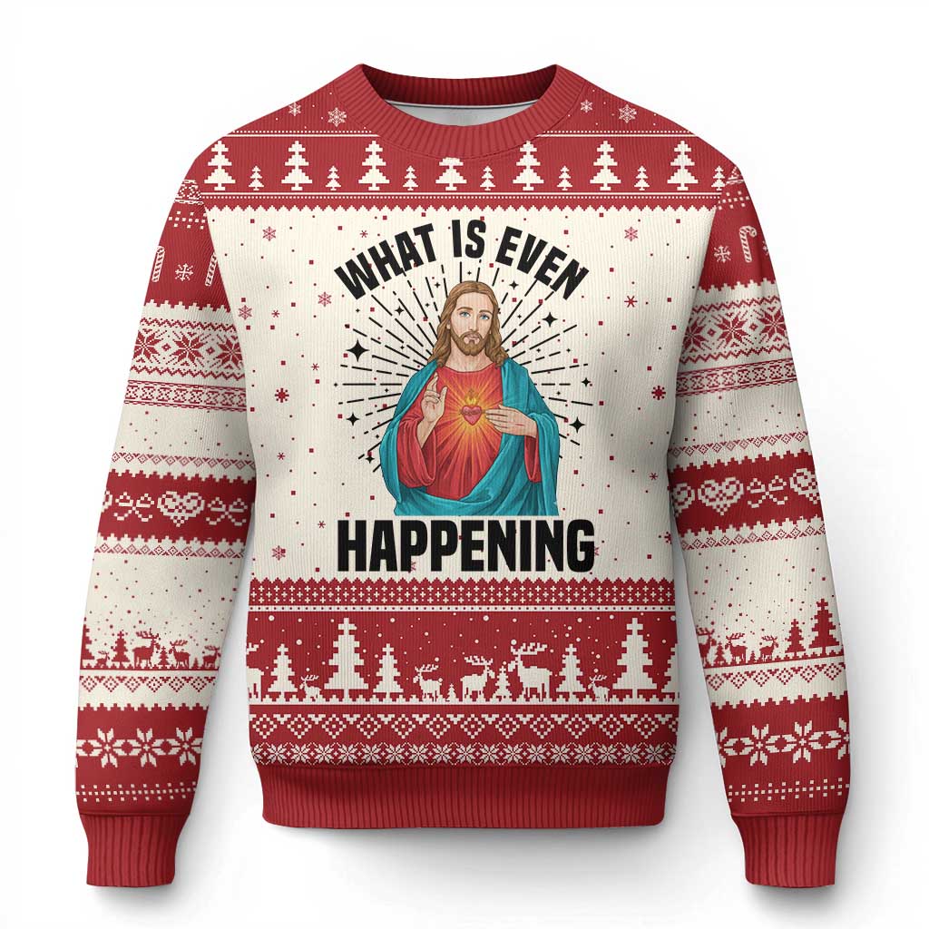 What Is Even Happening Ugly Christmas Sweater Funny Christian TS14 Beige Red Print Your Wear