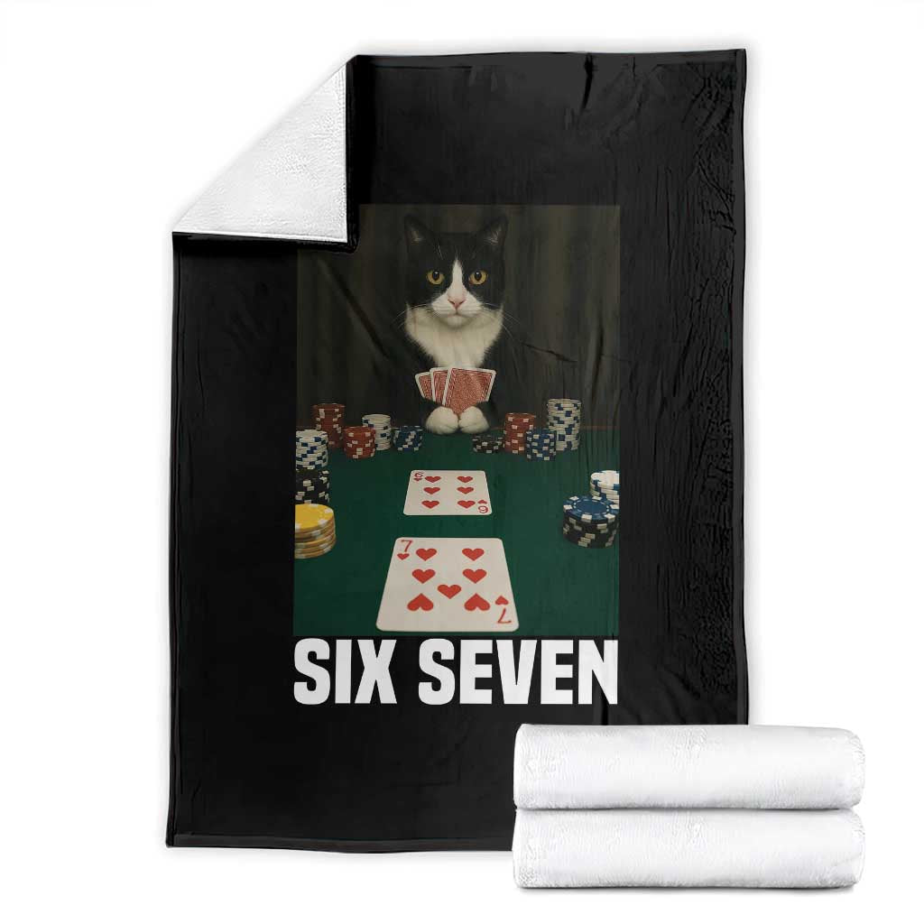 67 Poker Cat Throw Blanket Funny Six Seven Meme TS14 Black Print Your Wear