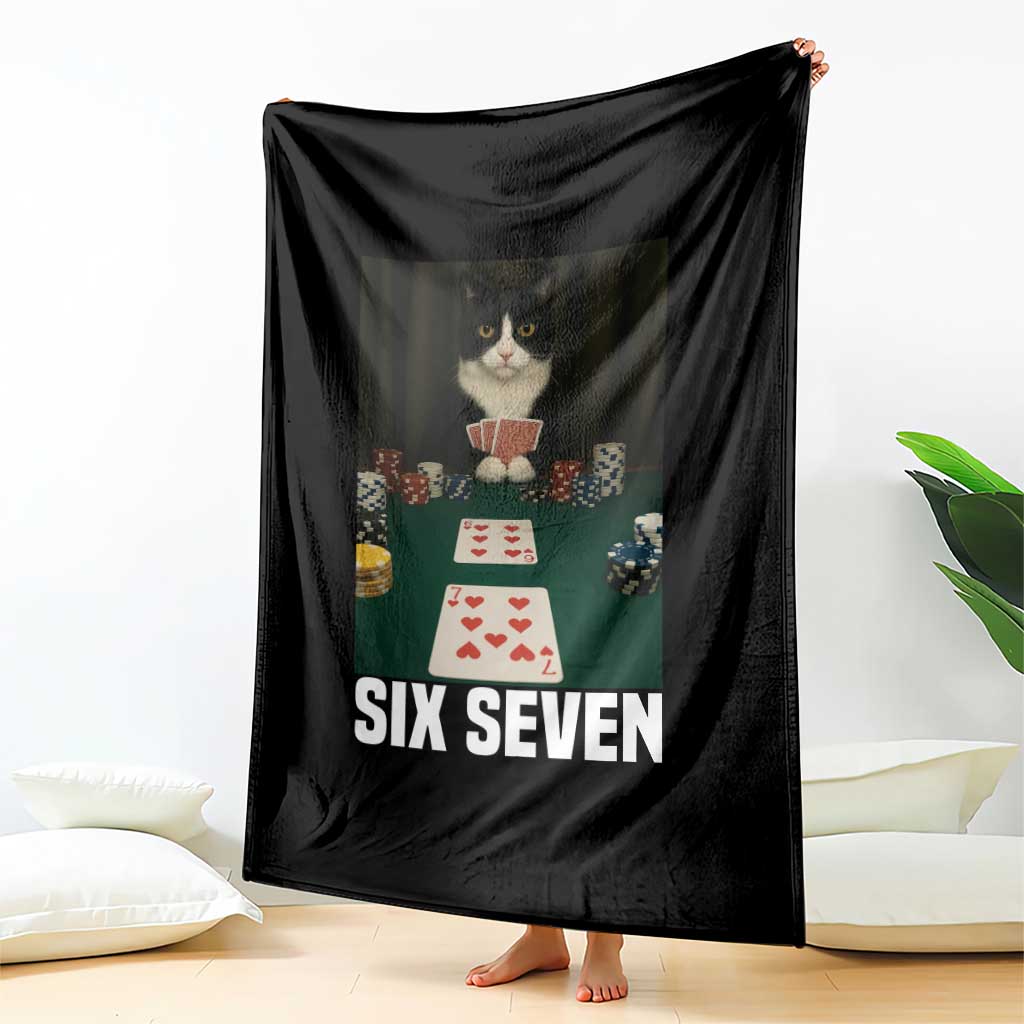67 Poker Cat Throw Blanket Funny Six Seven Meme TS14 Print Your Wear