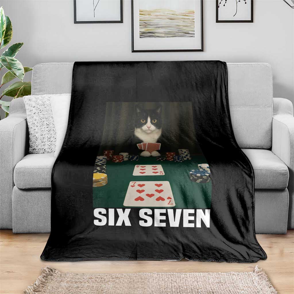 67 Poker Cat Throw Blanket Funny Six Seven Meme TS14 Print Your Wear