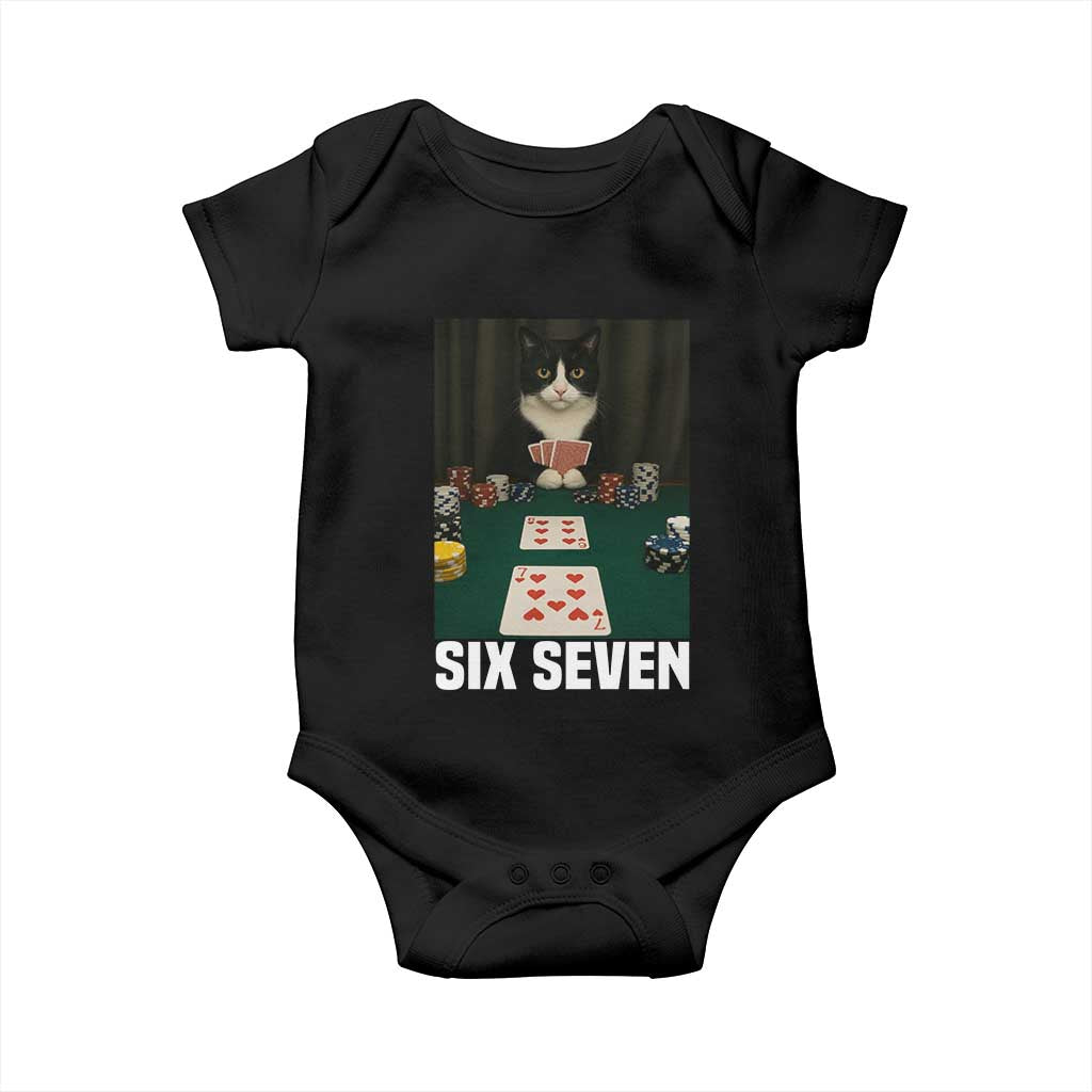 67 Poker Cat Baby Onesie Funny Six Seven Meme TS14 Black Print Your Wear