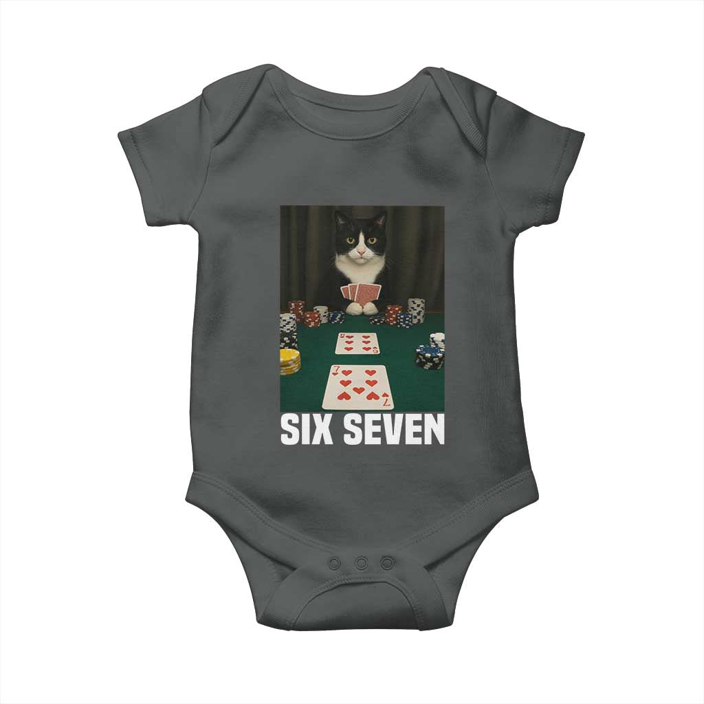 67 Poker Cat Baby Onesie Funny Six Seven Meme TS14 Dark Heather Print Your Wear