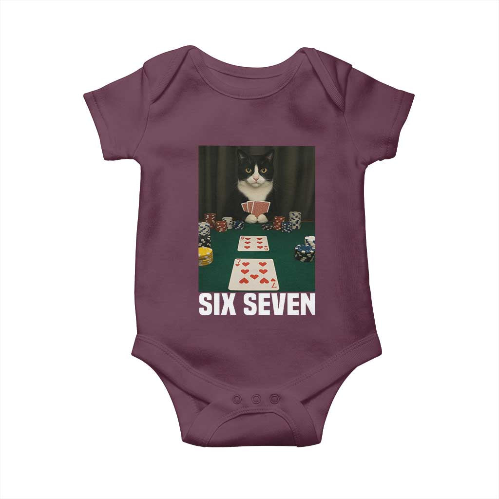 67 Poker Cat Baby Onesie Funny Six Seven Meme TS14 Maroon Print Your Wear