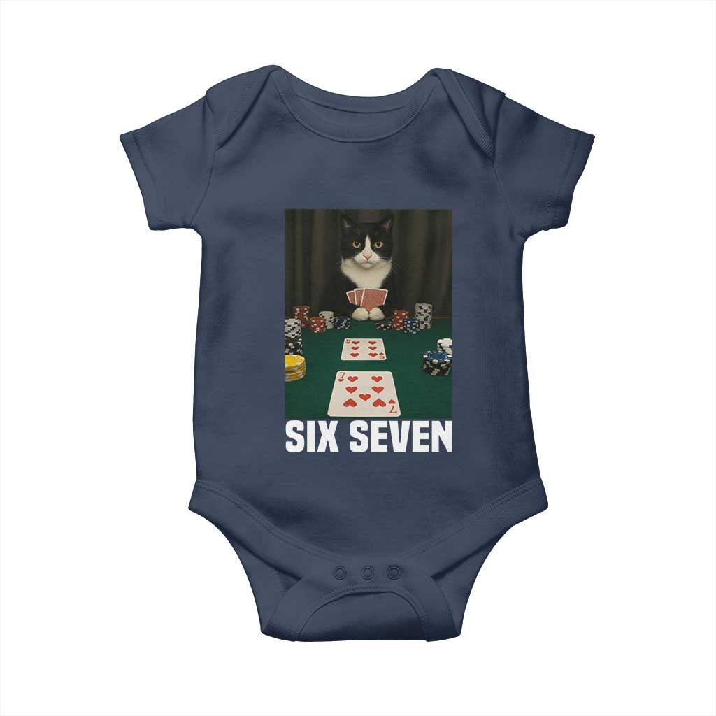 67 Poker Cat Baby Onesie Funny Six Seven Meme TS14 Navy Print Your Wear