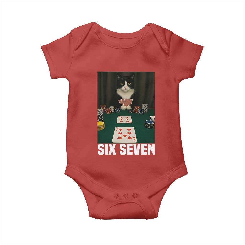 67 Poker Cat Baby Onesie Funny Six Seven Meme TS14 Red Print Your Wear