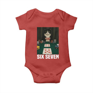 67 Poker Cat Baby Onesie Funny Six Seven Meme TS14 Red Print Your Wear
