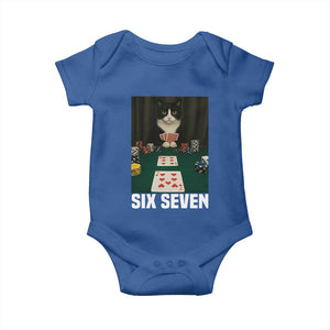 67 Poker Cat Baby Onesie Funny Six Seven Meme TS14 Royal Blue Print Your Wear