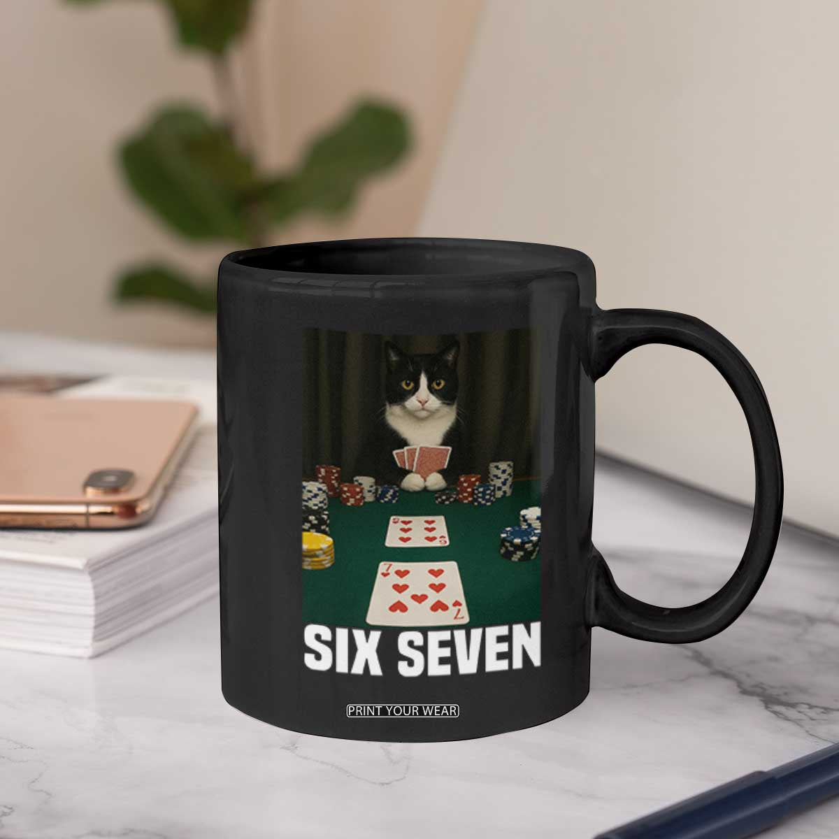67 Poker Cat Coffee Mug Funny Six Seven Meme TS14 Print Your Wear