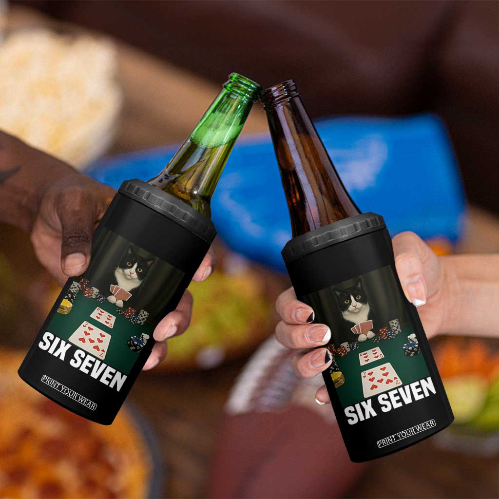 67 Poker Cat 4 in 1 Can Cooler Tumbler Funny Six Seven Meme TS14 Print Your Wear