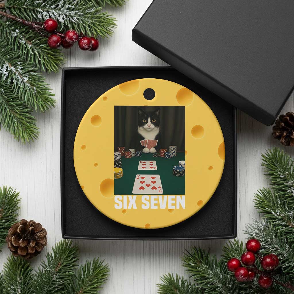 67 Poker Cat Ceramic Ornament Funny Six Seven Meme TS14 1pc Yellow Cheese Print Your Wear