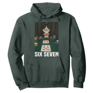 67 Poker Cat Hoodie Funny Six Seven Meme TS14 Dark Forest Green Print Your Wear