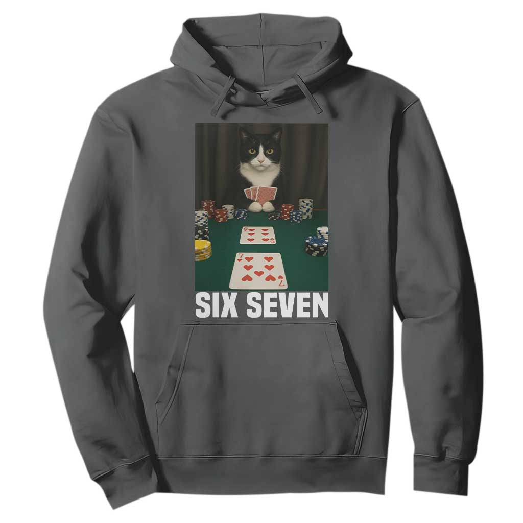 67 Poker Cat Hoodie Funny Six Seven Meme TS14 Dark Heather Print Your Wear