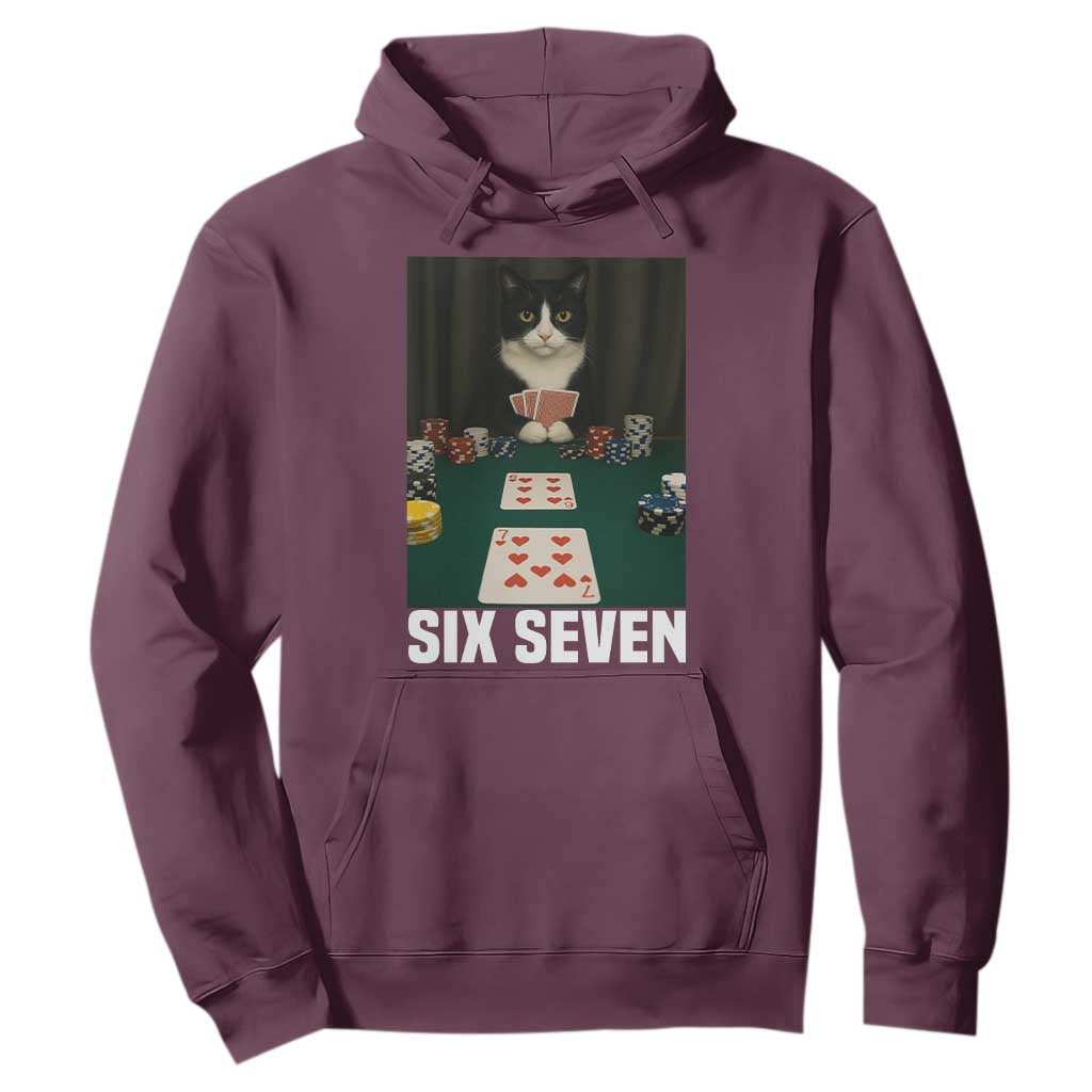 67 Poker Cat Hoodie Funny Six Seven Meme TS14 Maroon Print Your Wear