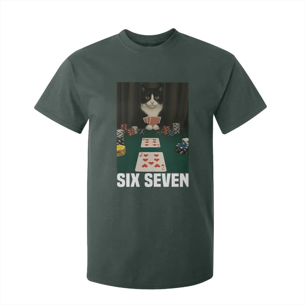 67 Poker Cat T Shirt For Kid Funny Six Seven Meme TS14 Dark Forest Green Print Your Wear