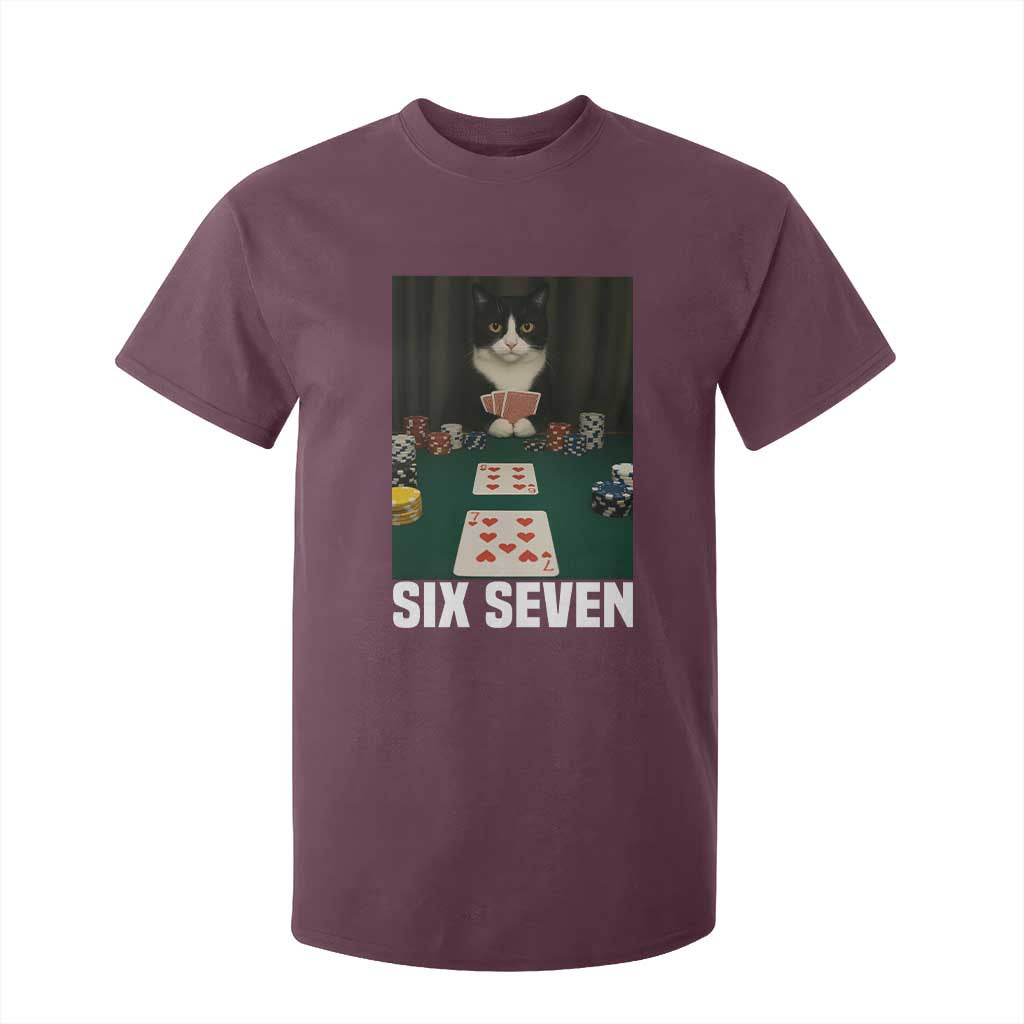 67 Poker Cat T Shirt For Kid Funny Six Seven Meme TS14 Maroon Print Your Wear