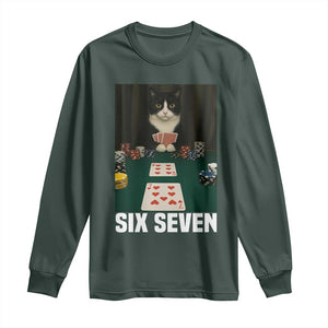 67 Poker Cat Long Sleeve Shirt Funny Six Seven Meme TS14 Dark Forest Green Print Your Wear