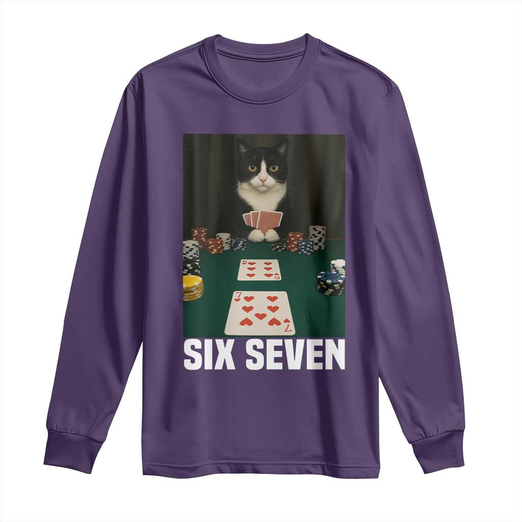 67 Poker Cat Long Sleeve Shirt Funny Six Seven Meme TS14 Purple Print Your Wear