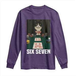 67 Poker Cat Long Sleeve Shirt Funny Six Seven Meme TS14 Purple Print Your Wear