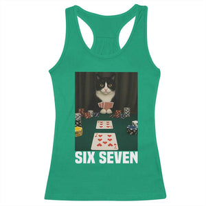 67 Poker Cat Racerback Tank Top Funny Six Seven Meme TS14 Irish Green Print Your Wear