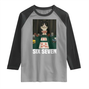 67 Poker Cat Raglan Shirt Funny Six Seven Meme TS14 Sport Gray Black Print Your Wear