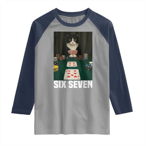 67 Poker Cat Raglan Shirt Funny Six Seven Meme TS14 Sport Gray Navy Print Your Wear