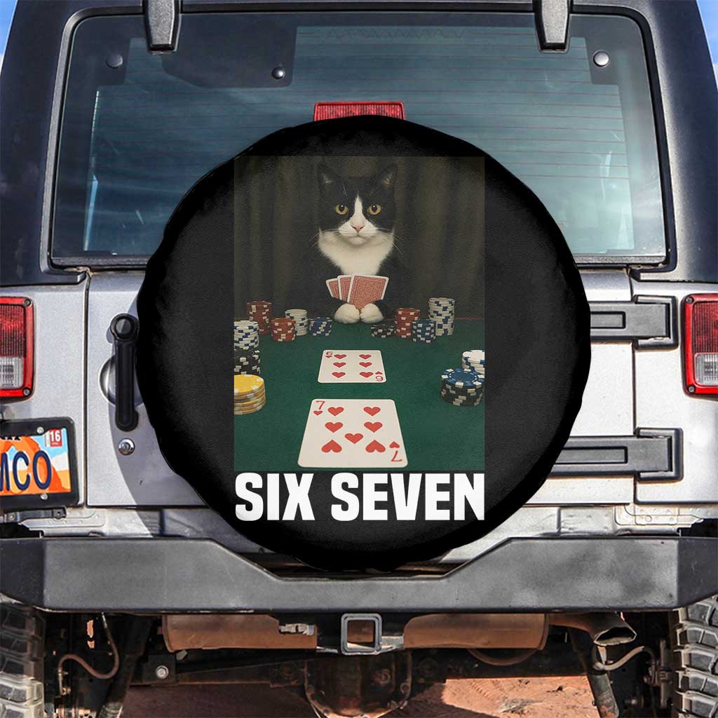 67 Poker Cat Spare Tire Cover Funny Six Seven Meme TS14 No hole Black Print Your Wear