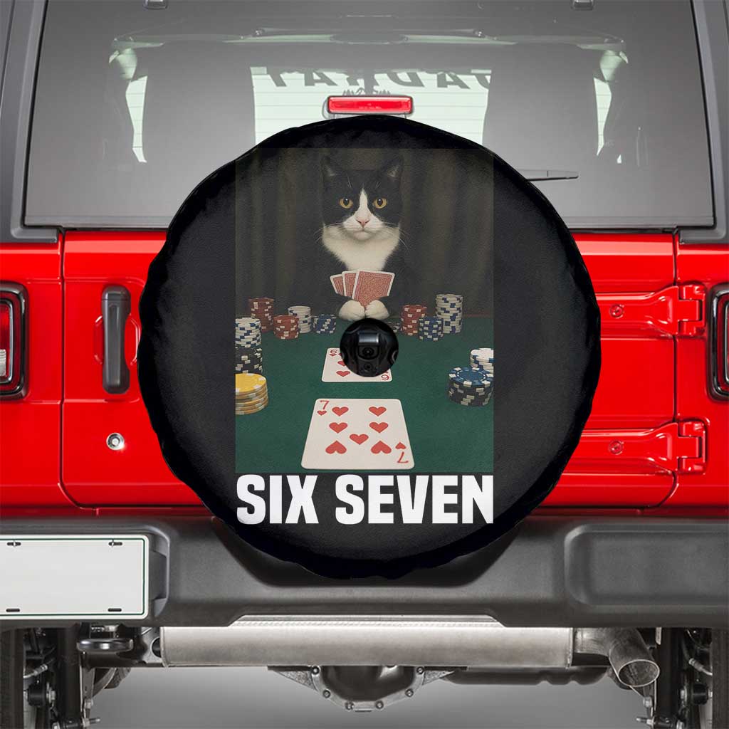 67 Poker Cat Spare Tire Cover Funny Six Seven Meme TS14 Black Print Your Wear