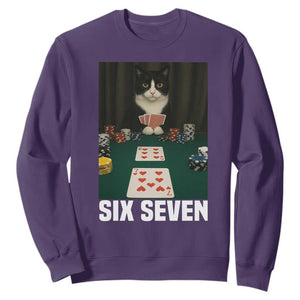 67 Poker Cat Sweatshirt Funny Six Seven Meme TS14 Purple Print Your Wear