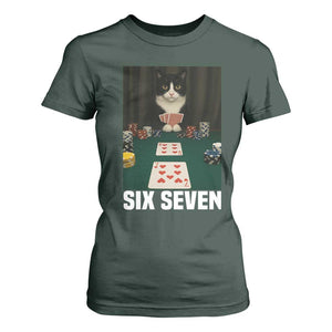 67 Poker Cat T Shirt For Women Funny Six Seven Meme TS14 Dark Forest Green Print Your Wear