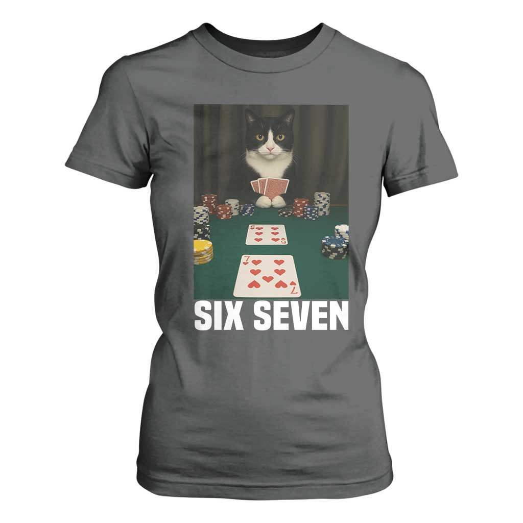 67 Poker Cat T Shirt For Women Funny Six Seven Meme TS14 Dark Heather Print Your Wear